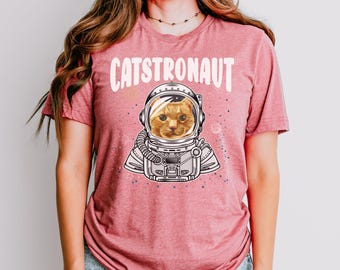 Catstronaut Space Adventure Shirt, Funny Cat Lover Graphic Tee, Humorous Astronaut Cat Design for Quirky Fashion Enthusiasts