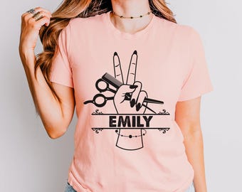 Personalized Hair Stylist Shirt, Custom Hairdresser Name Tee, Salon Scissors Graphic T-Shirt, Hairstylist Gift, Barber Beauty Salon Apparel