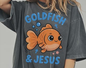 Comfort Colors® Jesus and Fish Graphic Shirt, Cute Christian Goldfish Tee, Faith Based Apparel, Religious Gift, Goldfish Lover Gift