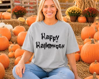 Comfort Colors® Halloween Typography Shirt, Gothic Font Graphic Tee, Cute Fall Festival Apparel, Cute Pumpkin Patch Look Fall Outfit