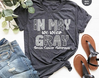 Brain Cancer T-Shirt, Awareness Month Clothing, Brain Cancer Gifts, In May We Wear Gray Shirt, Leopard Print Cancer Shirt, Cancer Gifts