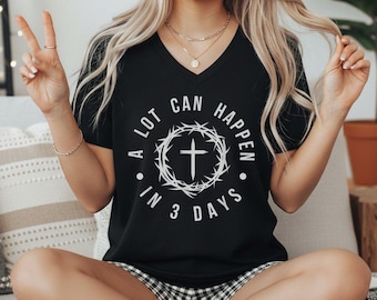 Camiseta "Pueden pasar muchas cosas en 3 días", Camiseta con la Cruz de la Corona de Espinas, Camiseta cristiana de Pascua, Diseño minimalista de fe, Regalo religioso