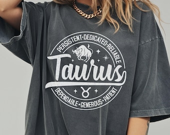 Comfort Colors® Taurus Zodiac Shirt, Vintage Astrology Tee, Horoscope Stamp Design, Taurus Pride Aesthetic, Gift for Taurus Women