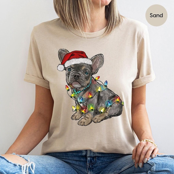 French Bulldog Christmas Dog Mom Sweatshirts, Holiday Xmas Party Dog Graphic Tees for Dog Owner, Christmas French Bulldog Gifts for Dog Dad