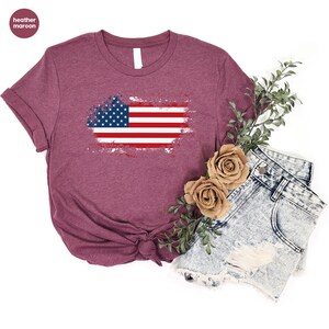 T-shirt rétro du 4 juillet, T-shirt drapeau américain, T-shirts graphiques carte des États-Unis, T-shirts patriotiques vintage, Cadeau pour grand-père, Tenue pour le Memorial Day, T-shirt pour vétéran image 6
