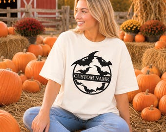 Comfort Colors® Cute Creepy Bats Halloween Shirt, Gothic Bat Silhouette Tee for October Festivities, Cute Hallowen Shirt