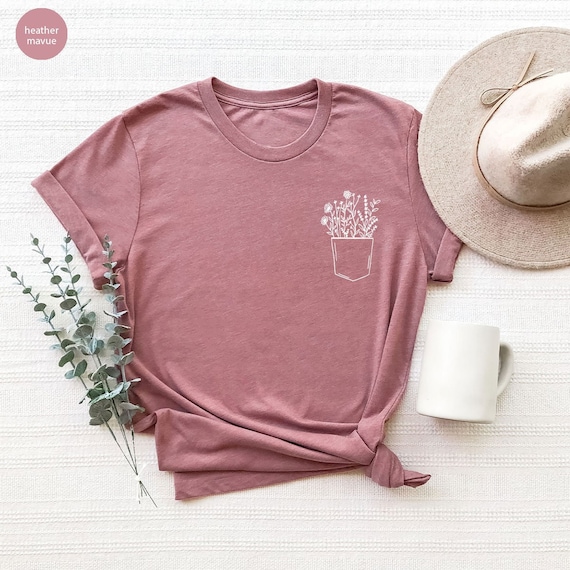 Pocket Flower Shirt, Pocket Tee, Plant Shirt, Botanical Shirt, Pocket Shirts For Her, Gardening Shirt, Aesthetic Shirt, Spring Shirt