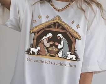 Comfort Colors® Nativity Scene Shirt, Retro Jesus Shirt, Christian Christmas T-Shirt, Religious Xmas Gift, Faith Holiday Shirt