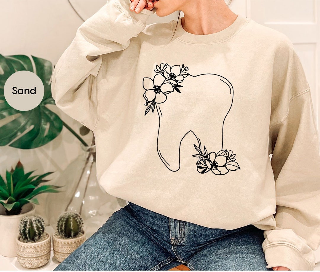 Custom Dental Sweatshirt, Personalized Gift, Floral Dentist Long Sleeve