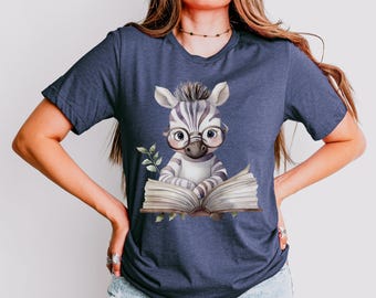 Zebra Reading Book Shirt, Cute Animal Reader Graphic Tee for Cozy Book and Wildlife Lovers, Literary Inspired Outfit Style