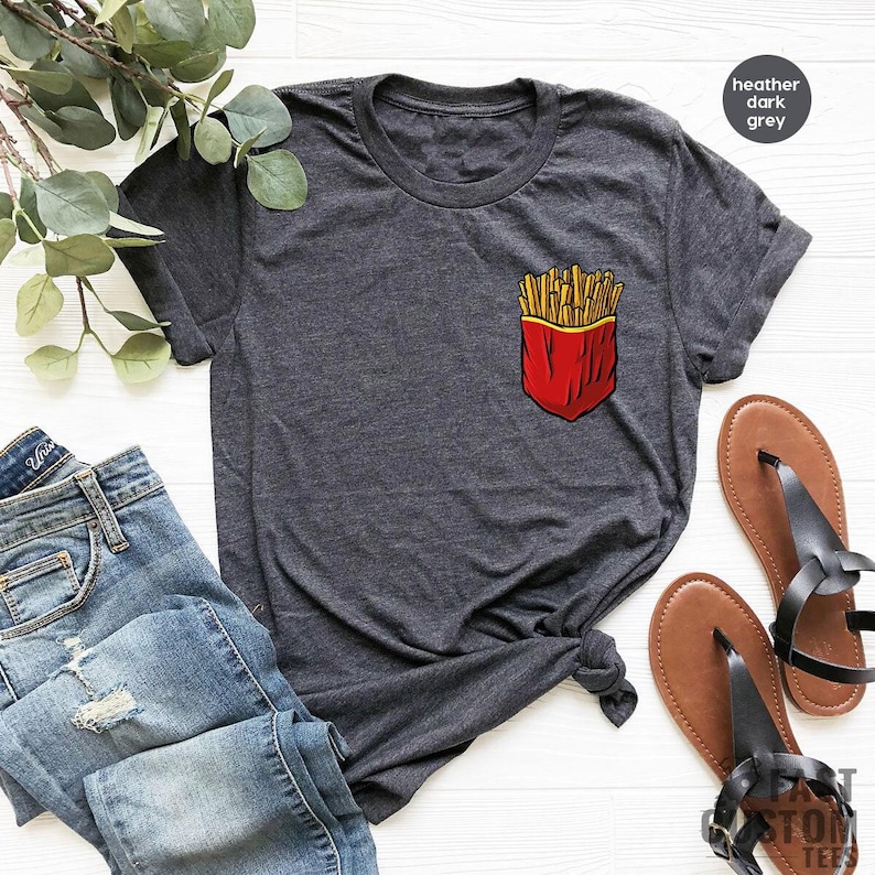 Potato Chips Shirt, French Fries Shirt, Funny Pocket Print Shirt, Food Lover T Shirt, Foodie TShirt, Fast Food T-Shirt image 2