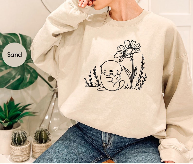 Camisetas con gráficos de nutria, camisetas con animales, camisetas lindas de nutria, camisetas florales, regalos de nutria, camisetas con flores, camisetas de naturaleza, camisetas divertidas de nutria imagen 6