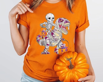 Halloween  Dinosaur Shirts, Dinosaur Shirt, Halloween Skeleton Shirts, Trick or Treat Shirts, Halloween Family Shirts, Funny Halloween Shirt