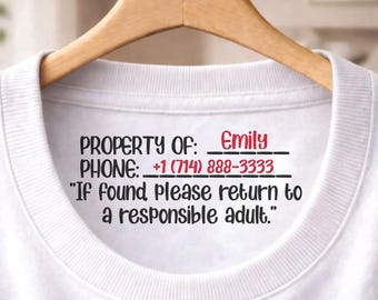 Kids Identification Shirt, Personalized Safety Neck Label Tee, Custom Toddler Name Shirt, Back to School Tee, Child Safety Contact Shirt