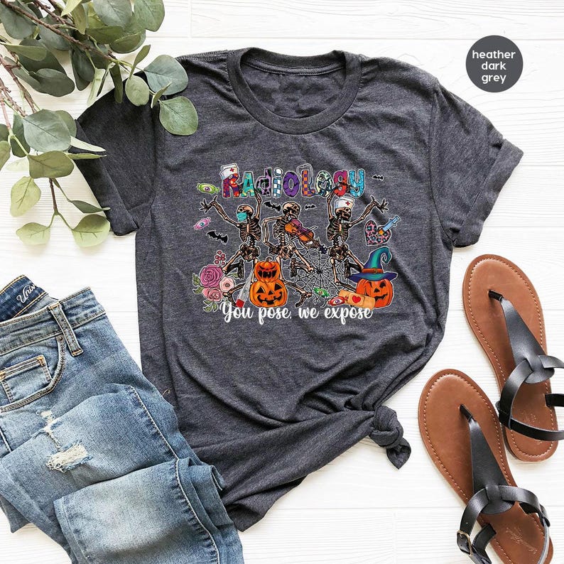 Radiology You Pose We Expose Halloween Tshirts, Funny Halloween Skeleton Pumpkins Shirt, Radiology Technician Graphic Tees for Radiologist image 3