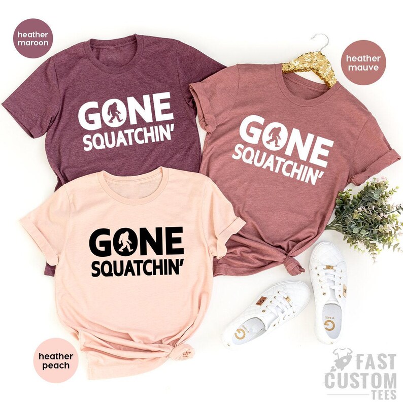 Funny Big foot Hunter Shirt, Outdoor Hunt Shirt, Gone Squatchin Tee, Big foot Shirt, Finding Big foot Shirt, Scary Monster Tee image 2