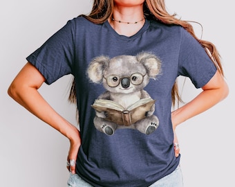 Cute Koala Reader Shirt, Animal Reading Graphic Tee, Cozy Book Inspired Outfit, Fun Library Lover Shirt, Unique Reader Gift