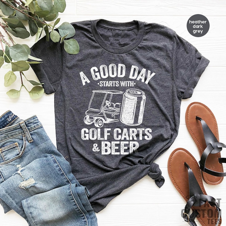 Funny Drinking Shirt, A Good Day Starts With Golf Carts And Beer, Shirts For Men, Beer Shirt, Golf Cart Shirt, Oktoberfest Shirt image 1