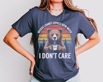 Sarcastic Coffee Bear Shirt, Retro Sunset Graphic Tee for Introverts, Funny Nature Lover Gift, Humorous Everyday Wear for Coffee Enthusiasts