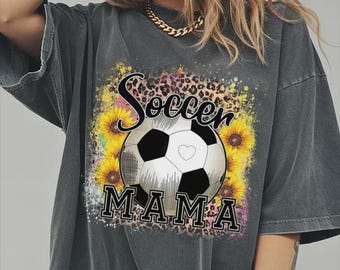 Comfort Colors® Soccer Mama Shirt, Leopard Sunflower Soccer Mom Shirt, Game Day Tee, Sports Mom Gift, Football Mom Shirt, Team Mama Outfit