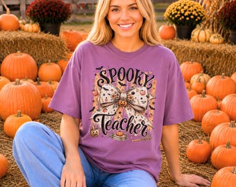 Comfort Colors® Cute Halloween Teacher Tee, Teacher Pumpkin Shirt, Halloween Graphic Tee for Educators, Fun Fall School Apparel