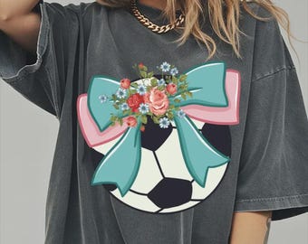 Comfort Colors® Floral Soccer Ball Shirt, Aesthetic Soccer Player Tee, Gift For Soccer Mom, Cute Sports Game Day Top, Team Spirit Present