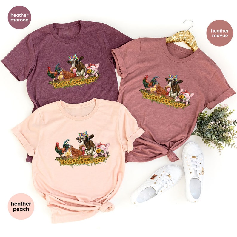 Farm Shirt, Farmer Vneck Shirt, Cute Animal Shirt, Country Tees, Farm Animal Graphic Tees, Cow Shirt, Chicken T-Shirt, Floral Shirt image 4