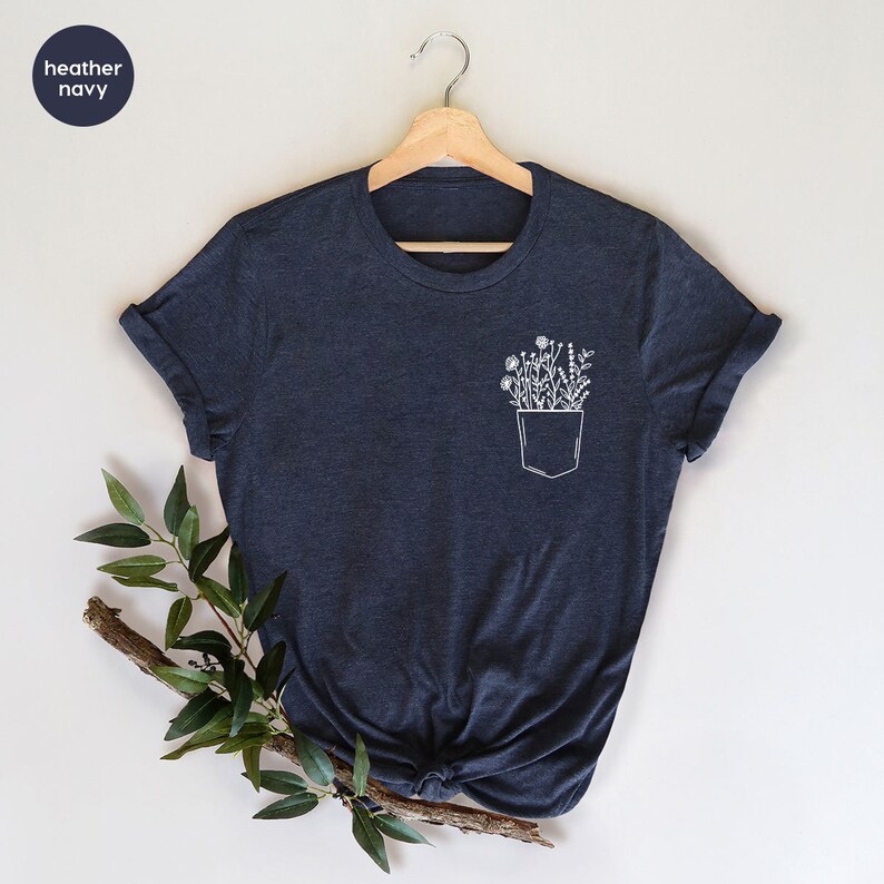 Pocket Flower Shirt, Pocket Tee, Plant Shirt, Botanical Shirt, Pocket Shirts For Her, Gardening Shirt, Aesthetic Shirt, Spring Shirt image 5