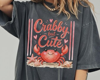 Comfort Colors® Cute Crab Beach Shirt, Coastal Summer Graphic Tee, Kawaii Ocean Animal Design, Funny Sea Life Apparel, Beach Vacation Gift