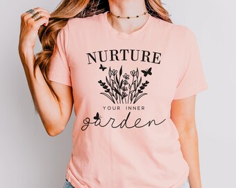 Botanical Self Care Shirt, Floral Graphic Tee, Nature Inspired Women's Shirt, Wildflower Garden Apparel, Mindfulness Gift