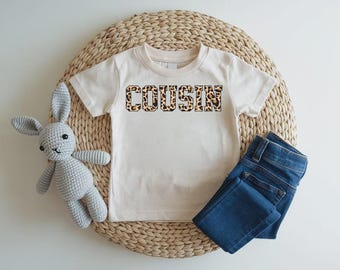 Leopard Cousin Kids Shirt, Leopard Print Youth Shirt, Family Cousin Gift, Cousin Crew Tee, Wild Safari Pattern, Custom Leopard Text Top