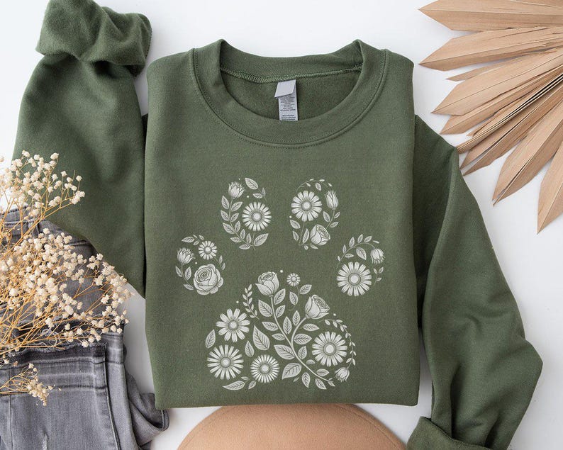 Vintage Floral Paw Print Shirt, Nature Harmony Design for Animal Lovers, Pet Adoption Event Apparel, Peaceful Dog Cat Lover Tee image 4