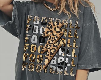 Comfort Colors® Football Lightning Bolt Graphic Shirt, Leopard Football Tee, Game Day Shirt, Cheetah Print Football, Gift for Bestfriend