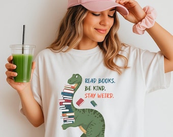 Cute Dinosaur Reader Shirt, Whimsical Reading Graphic Tee, Cozy Literary Inspired Outfit, Fun Library Lover Shirt, Unique Gift for Readers