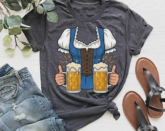 Funny Oktoberfest Dirndl Costume T-Shirt - Bavarian Beer Festival Shirt, German Trachten Outfit Gift for Women, Beer Lover Tee