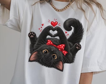 Comfort Colors® Cute Black Cat Heart Hands Shirt, Funny Kitten Shirt, Cat Lover Gift, Kawaii Kitty Tee, Animal Lover Shirt