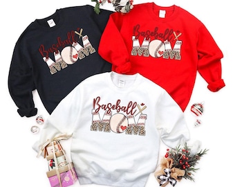 Baseball Mom Sweatshirt, Leopard Baseball Hoodie, Sport Mom Long Sleeve, Baseball Team Mom Gift, Game Day Outfit