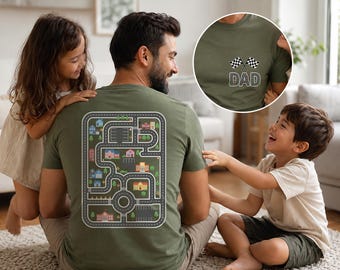 Comfort Colors® Car Track Massage Back Dad Shirt, Trendy Racing Dad Gift, Car Road Map Tee, Funny Fathers Day Gift from Kids