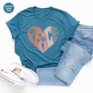 Vintage T Shirt, Peace Shirt, Graphic Tees Vintage, Peace Heart Shirt, Groovy Shirt, Groovy Peace Shirt, Boho Shirt, Shirts For Women image 3
