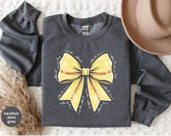 Retro Softball Bow Sweatshirt, Coquette Softball Hoodie, Softball Mom Long Sleeve, Softball Player Gift, Cute Game Day Outfit
