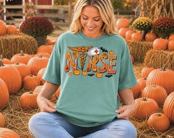 Comfort Colors® Nurse Halloween Shirt, Creepy Nurse Pumpkin Tee, RN Ghoulish Gifts, Halloween Nurse Life, Nursing Student Halloween Shirt