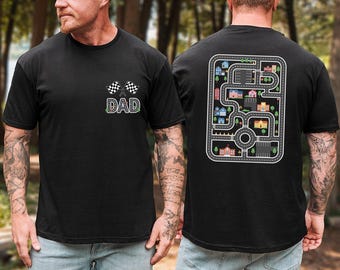 Pit Dad Shirt, Car Track Massage Back Shirt for Dad, Racing Dad Gift, Car Road Map Tee, Funny Fathers Day Gift, Race Car Crew T-shirt