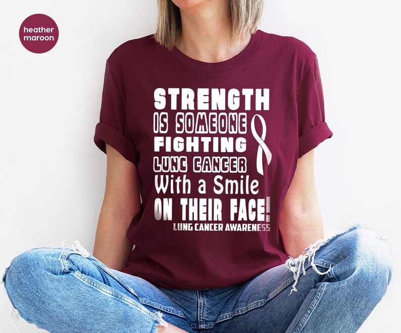 Lung Cancer Awareness T-Shirt, Cancer Warrior Shirt, Lung Cancer Survivor Shirt, Cancer Gifts, Cancer Ribbon Tee, Cancer Support Shirt image 4