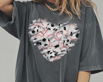 Comfort Colors® Baseball Love Heart Shirt, Baseball Game Day Tee, Distressed Baseball Mom Gift, Softball Coach Sports Lover T-Shirt