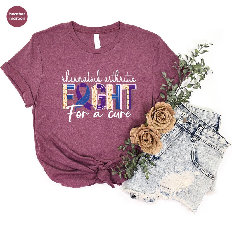 Rheumatoid Arthritis Shirt, Awareness Ribbon Graphic Tees, Family Support Clothing, Gifts for Warrior, Rheumatoid Arthritis Survivor Outfit 画像 5