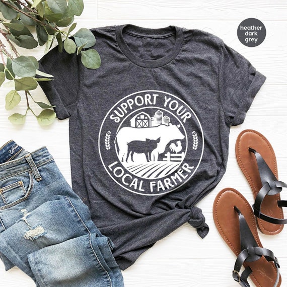 Farmer Gifts, Farm Animals Shirt, Support Your Local Farmers Tshirt, Country Graphic Tees, Farm Outfit, Women VNeck T-Shirt, Gift for Her