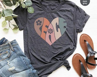 Vintage T Shirt, Peace Shirt, Graphic Tees Vintage, Peace Heart Shirt, Groovy Shirt, Groovy Peace Shirt, Boho Shirt, Shirts For Women