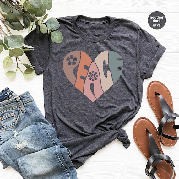 Vintage T Shirt, Peace Shirt, Graphic Tees Vintage, Peace Heart Shirt, Groovy Shirt, Groovy Peace Shirt, Boho Shirt, Shirts For Women