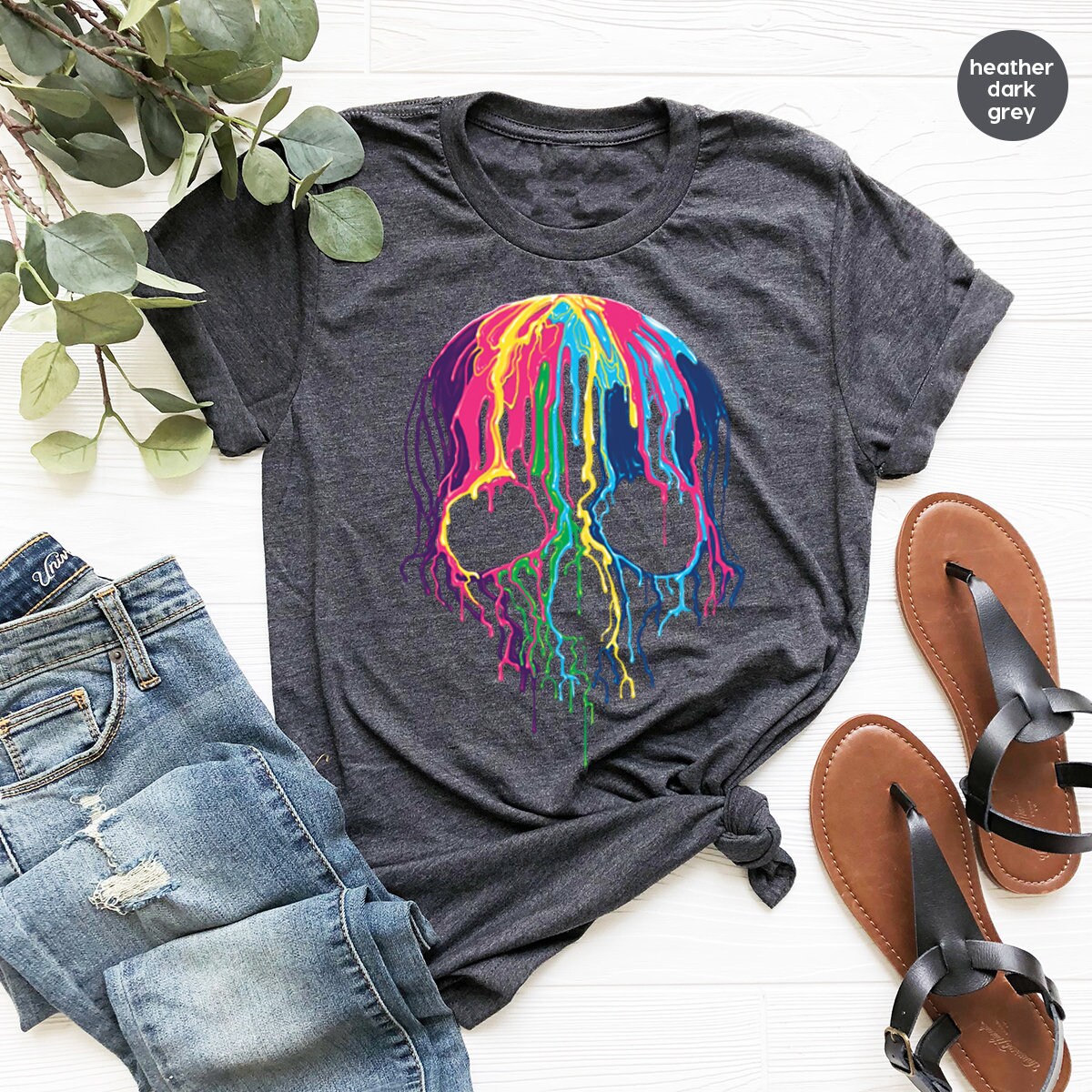 Rainbows Skulls Shirt,Spooky T Shirt,Skulls Shirt,Goth Shirt,Skeleton…