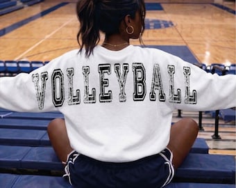 Comfort Colors® Volleyball Sweatshirt, Retro Volleyball Hoodie, Distressed Volleyball Big Back Print, Trendy Varsity Style Volleyball Tee
